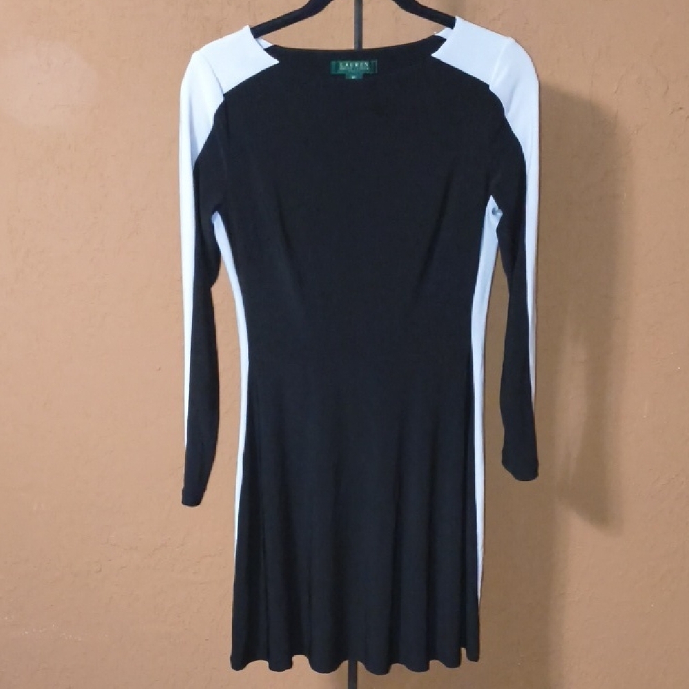Lauren Ralph Lauren Black and White Long Sleeve Dress Size 8P